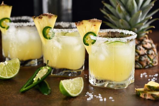 Alcoholic cocktail Pineapple Margarita, tequila with lime and jalapeno