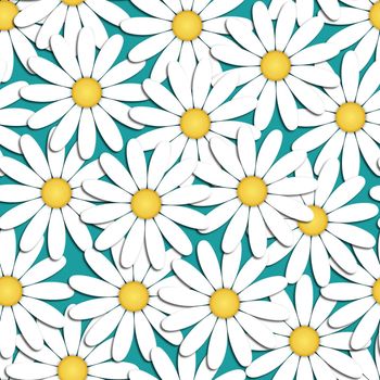 Beautiful modern background seamless pattern with white chamomile flowers cut paper. Floral fashion creative wallpaper. Stylish nature spring or summer background. Graphic design