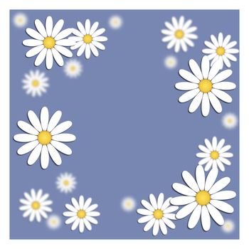 Beautiful modern background with white chamomile flowers with an empty space for making entries in the center. Floral fashion creative ideas. Stylish nature spring or summer background. Graphic design.