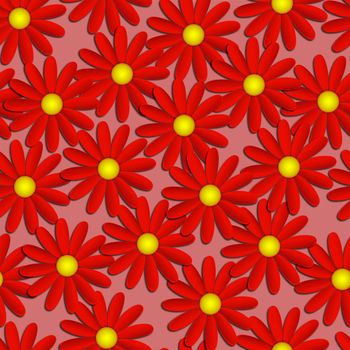 Beautiful modern background seamless pattern with red chamomile flowers cut paper. Floral fashion creative wallpaper. Stylish nature spring or summer background. Graphic design.