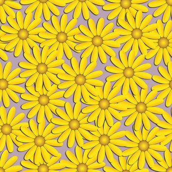 Beautiful modern background seamless pattern with yellow chamomile flowers cut paper. Floral fashion creative wallpaper. Stylish nature spring or summer background. Graphic design.