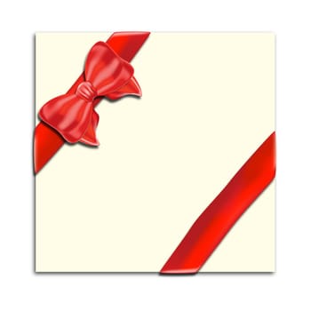 Template of a note that is tied with a red ribbon with a bow. use for a card, invitation, or postcard. For graphic design. Space for the text. Discount, sale, Heart.