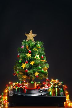 festive turntable and Christmas Tree with colorful led lights