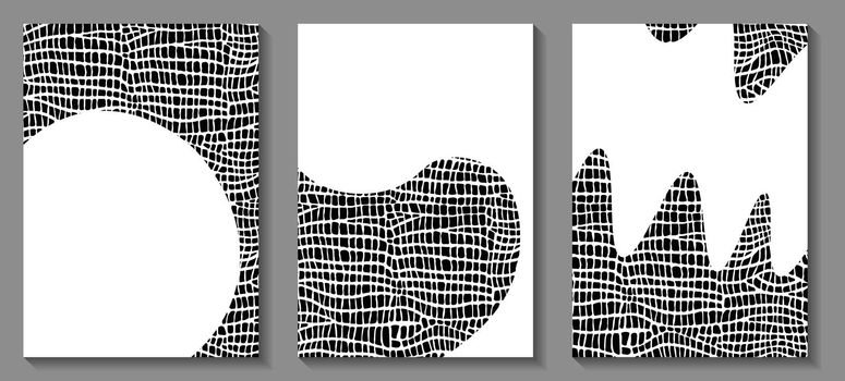 Animals trendy web banner. Abstract crocodile leather pattern. Nature concept design. Black and white vector illustration for print, social media, postcard. Modern ornament of stylized alligator skin