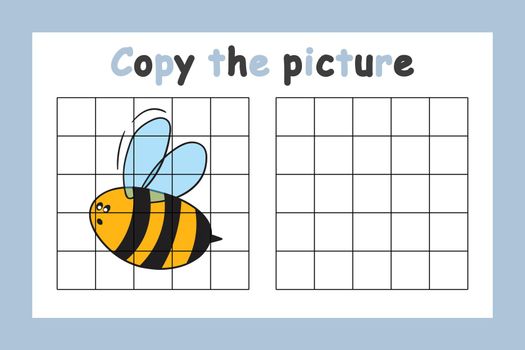 Copy the picture. Educational game for children. Cute bee, wasp. Drawing activity for kids. Colorful vector illustration.