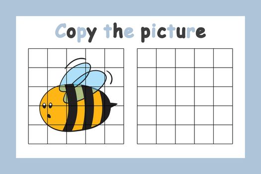 Copy the picture. Educational game for children. Cute bee, wasp. Drawing activity for kids. Colorful vector illustration.