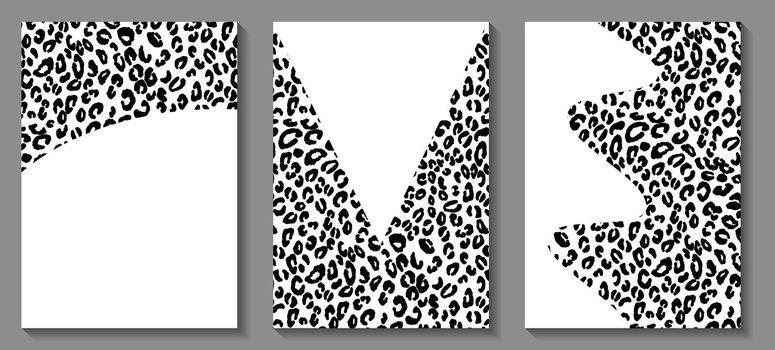 Animals trendy web banner. Abstract leopard skin pattern. Nature concept design. Black and white vector illustration for print, social media, postcard.