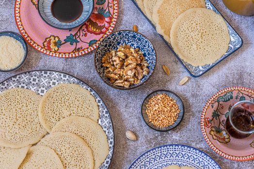 Atayef Qatayef, katayef is an Arab dessert commonly served during the month of Ramadan. Middle Eastern pancakes. High quality photo