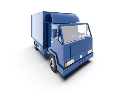 Blue Toy Commercial Delivery Truck on a White Background isolated, Template Element Infographic, Postal Truck, Express, Fast Delivery, Blue Delivery Truck Icon, Transporting Service, Packages Shipment
