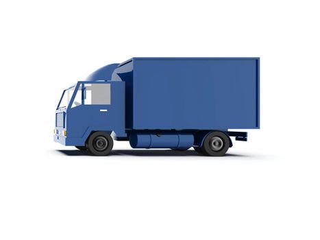 Blue Toy Commercial Delivery Truck on a White Background isolated, Template Element Infographic, Postal Truck, Express, Fast Delivery, Blue Delivery Truck Icon, Transporting Service, Packages Shipment
