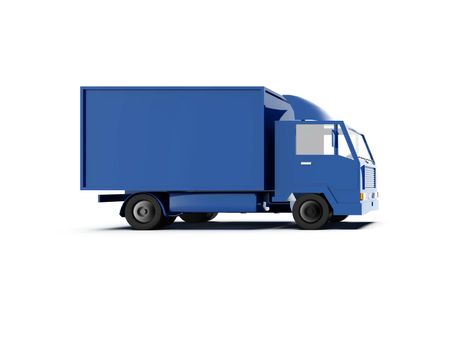 Blue Toy Commercial Delivery Truck on a White Background isolated, Template Element Infographic, Postal Truck, Express, Fast Delivery, Blue Delivery Truck Icon, Transporting Service, Packages Shipment