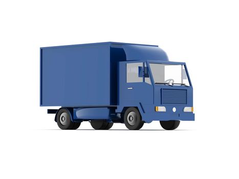 Blue Toy Commercial Delivery Truck on a White Background isolated, Template Element Infographic, Postal Truck, Express, Fast Delivery, Blue Delivery Truck Icon, Transporting Service, Packages Shipment