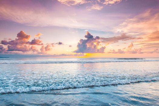 Amazing sunset from Bali Double Six beach surf waves and colorful clouds