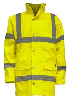 A Yellow High Visibility (Hi Vis) Safety Jacket, Isolated On A White Background