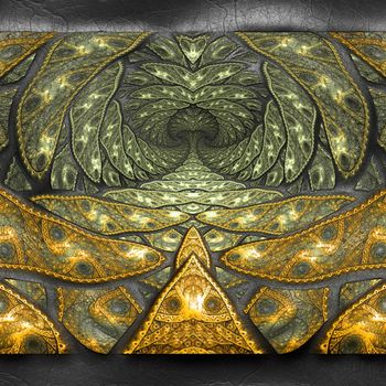 3D rendering of plastic background with embossed fractal on leather