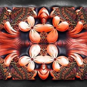 3D rendering of plastic background with embossed fractal on leather