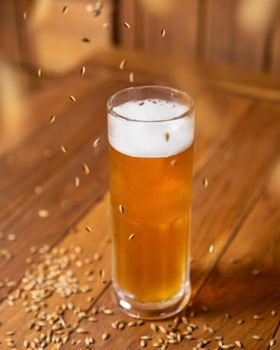 Beer mug, glass with flying malted barley