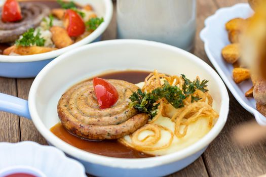 German sausage, meat meal, close up