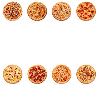 different pizza on white background. High quality photo