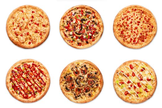 different pizza on white background. High quality photo