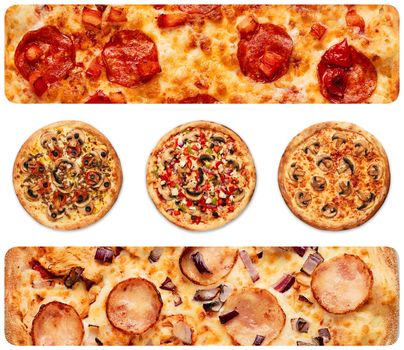 different pizza on white background. High quality photo