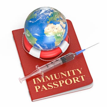 Immunity passport concept 3D render illustration isolated on white background Texture of this image furnished by NASA