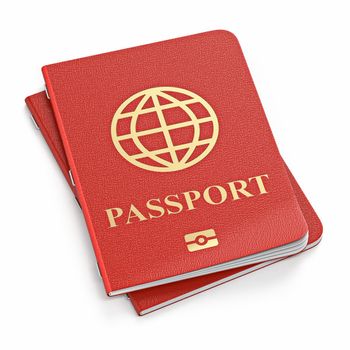 Two red passports 3D render illustration isolated on white background