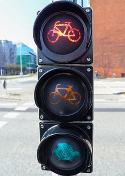 Green and red traffic lights for pedestrian and bicycles found in Kiel Germany