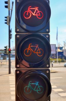 Green and red traffic lights for pedestrian and bicycles found in Kiel Germany