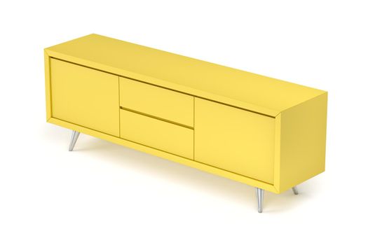 Modern yellow tv stand on white background