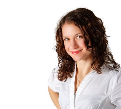 portrait of a young brunette girl in the studio on white background