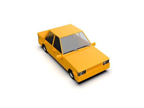3D llustration Yellow Family Urban Car, Generic City Car Icon, Low Poly Auto Vehicles Transport Concept Isolated on White Background, Taxi, Flat Sedan Symbol, Car Traffic Infographic Template