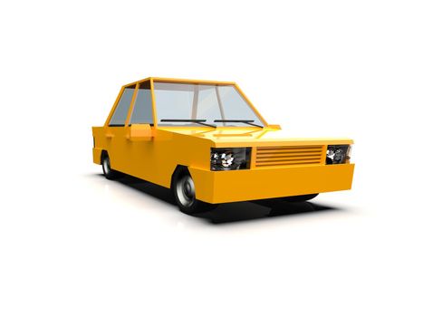 3D llustration Yellow Family Urban Car, Generic City Car Icon, Low Poly Auto Vehicles Transport Concept Isolated on White Background, Taxi, Flat Sedan Symbol, Car Traffic Infographic Template