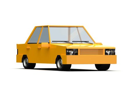 3D llustration Yellow Family Urban Car, Generic City Car Icon, Low Poly Auto Vehicles Transport Concept Isolated on White Background, Taxi, Flat Sedan Symbol, Car Traffic Infographic Template