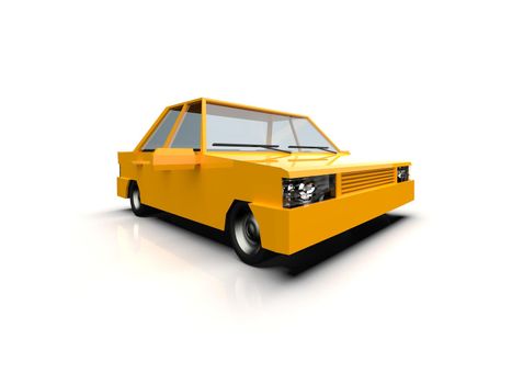 3D llustration Yellow Family Urban Car, Generic City Car Icon, Low Poly Auto Vehicles Transport Concept Isolated on White Background, Taxi, Flat Sedan Symbol, Car Traffic Infographic Template