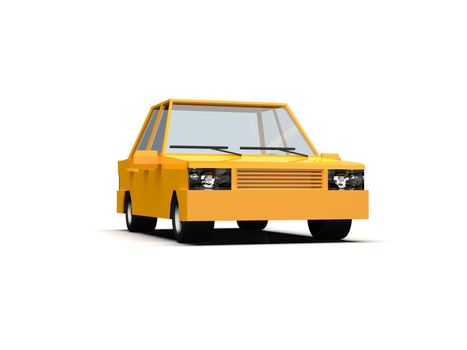 3D llustration Yellow Family Urban Car, Generic City Car Icon, Low Poly Auto Vehicles Transport Concept Isolated on White Background, Taxi, Flat Sedan Symbol, Car Traffic Infographic Template