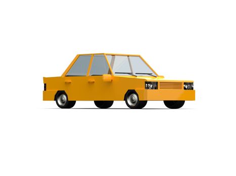 3D llustration Yellow Family Urban Car, Generic City Car Icon, Low Poly Auto Vehicles Transport Concept Isolated on White Background, Taxi, Flat Sedan Symbol, Car Traffic Infographic Template