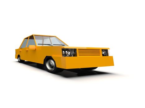 3D llustration Yellow Family Urban Car, Generic City Car Icon, Low Poly Auto Vehicles Transport Concept Isolated on White Background, Taxi, Flat Sedan Symbol, Car Traffic Infographic Template
