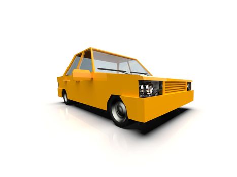 3D llustration Yellow Family Urban Car, Generic City Car Icon, Low Poly Auto Vehicles Transport Concept Isolated on White Background, Taxi, Flat Sedan Symbol, Car Traffic Infographic Template