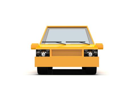 3D llustration Yellow Family Urban Car, Generic City Car Icon, Low Poly Auto Vehicles Transport Concept Isolated on White Background, Taxi, Flat Sedan Symbol, Car Traffic Infographic Template