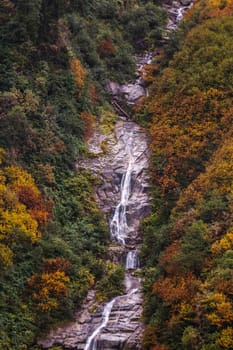 Ayder Plateau Natural Gelintulu Waterfall surrounded by autumn colors near Rize, Turkey.
