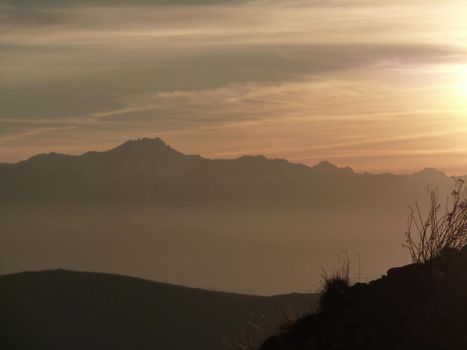 Sunset in the mountains. Beautiful landscape. High quality photo