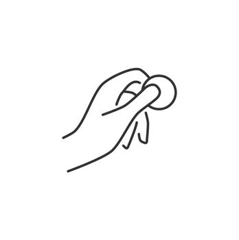 Hand Holding a Coin Related Vector Line Icon. Sign Isolated on the White Background. Editable Stroke EPS file. Vector illustration.