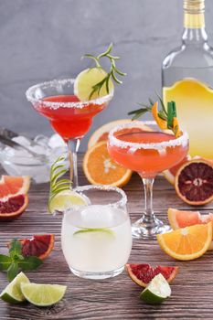 Drinks and cocktails with Tequila-based different citrus fruits