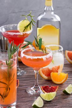 Pink Paloma cocktail with grapefruit juice, tequila and rosemary