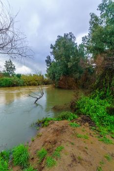 View of the origin point of the Jordan river, were the Dan and Hasbani streams meet. Northern Israel