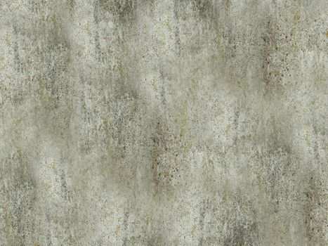 A time-worn concrete wall of gray color with lichen and moss on the surface