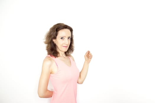 Portrait of woman with happy and positive expression. Copy space.