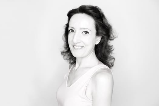 Portrait of woman with happy and positive expression. Copy space.