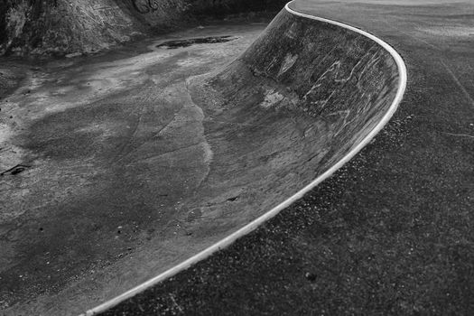 Black and white of skate park in urban areas